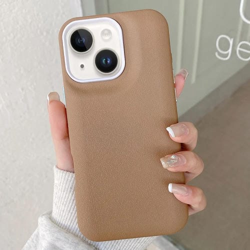 Funda de Cuero para iPhone 14 Textura (Caqui)