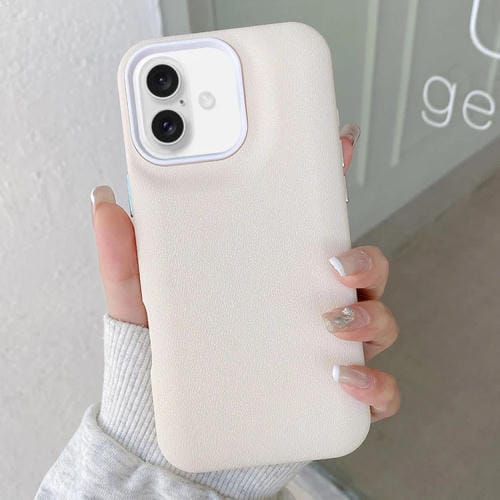 Funda de Teléfono para iPhone 16 con Textura de Cuero (Blanco)