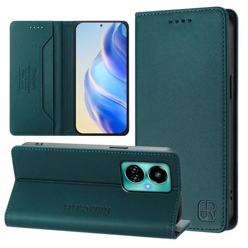 Funda de Cuero RFID con Doble Pliegue y Succión Magnética para Tecno Camon 19/19 Pro 5G (Verde Oscuro)