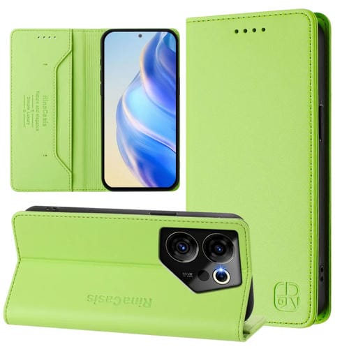 Funda de Cuero con Doble Pliegue y Succión Magnética RFID para Tecno Camon 20 Premier 5G Rc01 (Verde Hierba)
