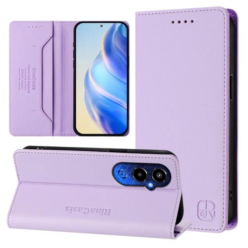 Funda de Cuero para Tecno Pova 4 Pro 4G Rc01 con Doble Pliegue y Succión Magnética Rfid (Morado Claro)