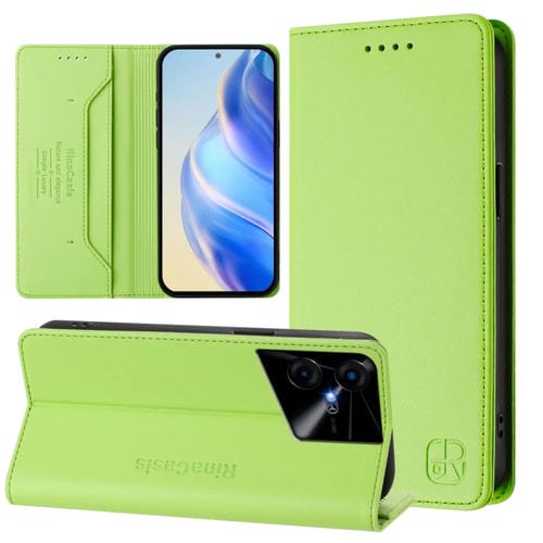 Funda de Cuero Rfid para Tecno Pova Neo 3 Rc01 con Doble Pliegue y Succión Magnética (Verde Hierba)