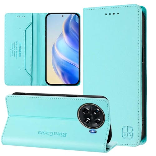Funda de Cuero con Doble Pliegue y Succión Magnética Rfid para Tecno Spark 20 Pro+ 4G Rc01 (Verde Menta)