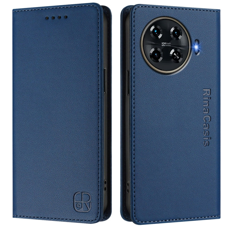 Funda Cuero con Doble Pliegue y Succión Magnética RFID para Tecno Spark 20 Pro+ 4G Rc01 (Azul Oscuro)
