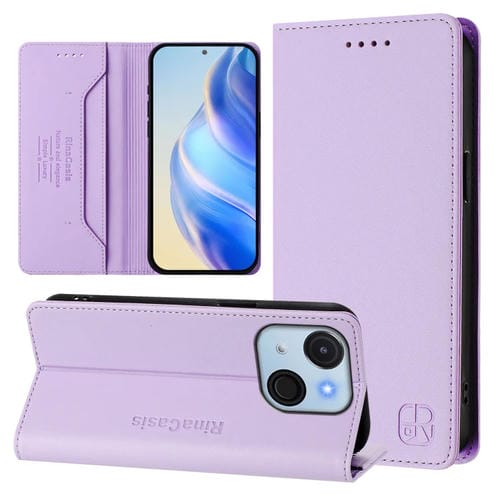 Funda de Cuero Rfid para Teléfono Itel A50C Rc01 con Doble Pliegue y Succión Magnética (Morado Claro)