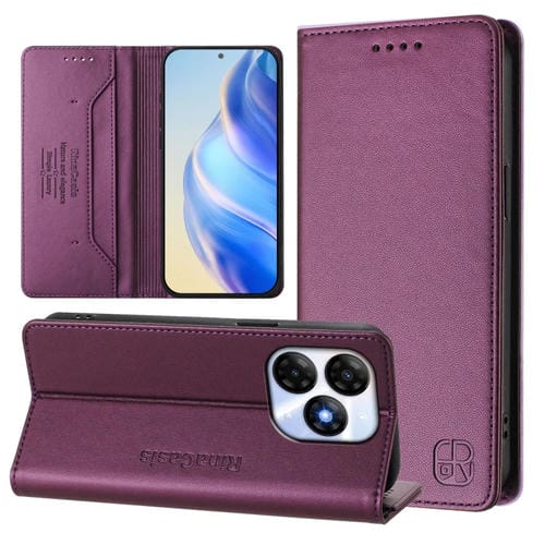 Funda de Cuero Rfid con Doble Pliegue y Succión Magnética para Itel P55 4G e Infinix Smart 8 Rc01 (Violeta)