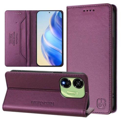 Funda de Cuero Rfid con Doble Pliegue y Succión Magnética para Itel P55 5G Rc01 (Violeta)