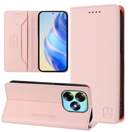 Funda de Cuero Itel S23+ Rc01 con Doble Pliegue y Succión Magnética Rfid (Rosa)