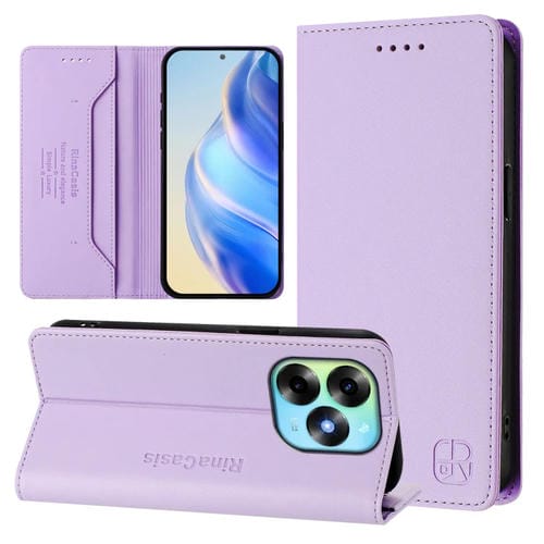 Funda de Cuero Rfid con Doble Pliegue y Succión Magnética para Teléfono Itel S23+ Rc01 (Morado Claro)