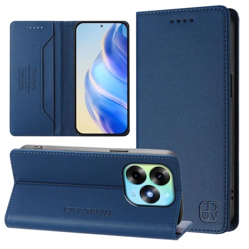 Funda de Cuero Rfid para Teléfono Itel S23+ Rc01 con Doble Pliegue y Succión Magnética (Azul Oscuro)