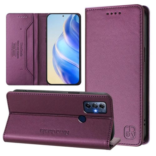 Funda de Cuero Motorola Moto G Play 2022 Rc01 con Doble Pliegue y Succión Magnética (Violeta)