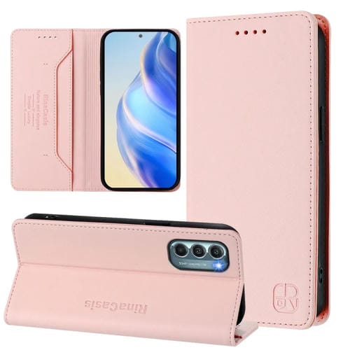 Funda de Cuero con Doble Pliegue y Succión Magnética para Motorola Moto G Stylus 5G 2022 (Rosa)