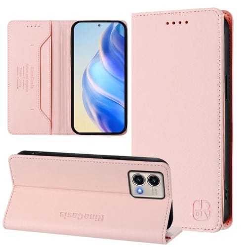 Funda de Cuero Motorola Moto G Stylus 5G 2023 Rc01 con Doble Pliegue y Succión Magnética (Rosa)