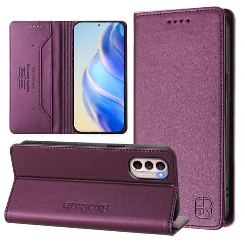 Funda de Cuero Rfid con Doble Pliegue y Succión Magnética para Motorola Moto G31/G41 Rc01 (Violeta)