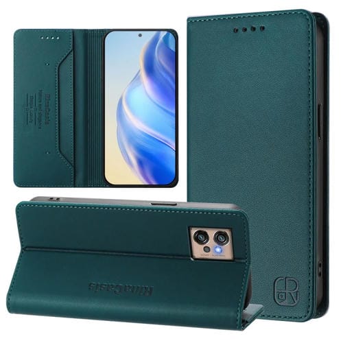 Funda de Cuero con Doble Pliegue y Succión Magnética Rfid para Motorola Moto G32 Rc01 (Verde Oscuro)