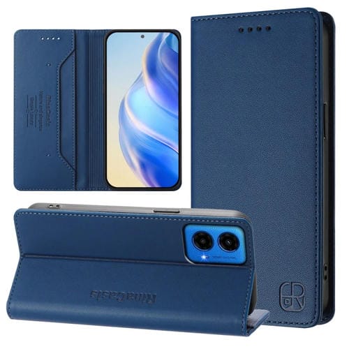 Funda de Cuero con Doble Pliegue y Succión Magnética para Motorola Moto G45 5G/G34 5G Rc01 (Azul Oscuro)