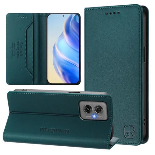 Funda de Cuero Motorola Moto G55 Rc01 con Doble Pliegue y Succión Magnética Rfid (Verde Oscuro)