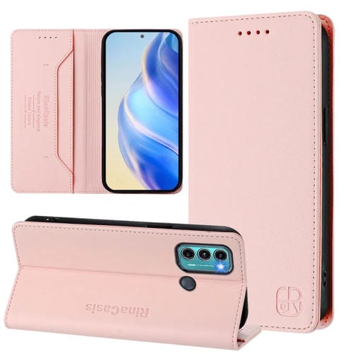 Funda de Cuero con Doble Pliegue y Succión Magnética para Motorola Moto G60/G40 Fusion Rc01 (Rosa)