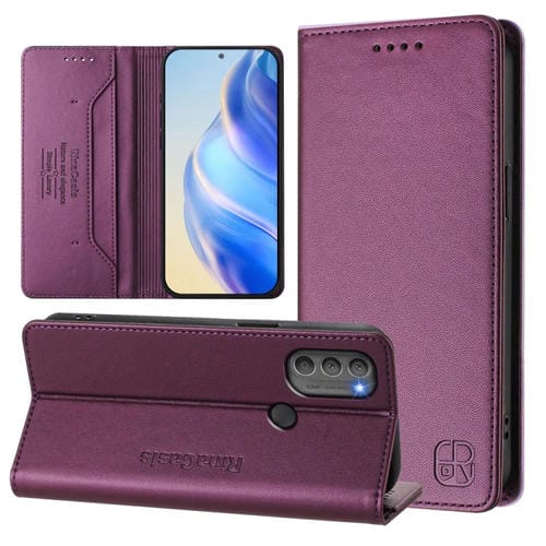 Funda de Cuero con Doble Pliegue y Succión Magnética Rfid para Motorola Moto G71 5G Rc01 (Violeta)