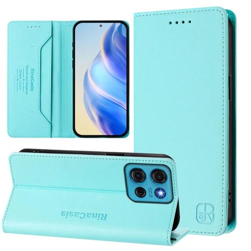 Funda de Cuero con Doble Pliegue y Succión Magnética para Motorola Moto G75 5G Rc01 (Verde Menta)