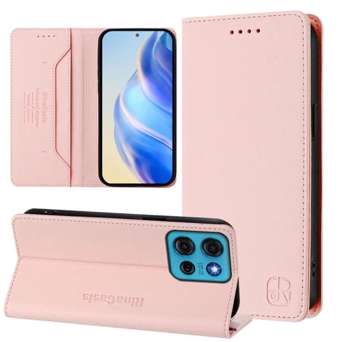 Funda de Cuero con Doble Pliegue y Succión Magnética para Motorola Moto G75 5G Rc01 (Rosa)