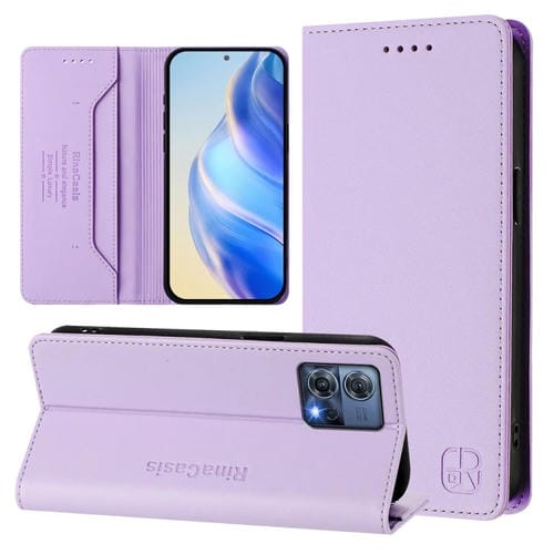 Funda de Cuero con Doble Pliegue y Succión Magnética para Motorola Moto S30 Pro/Edge 30 Fusion Rc01 (Morado Claro)