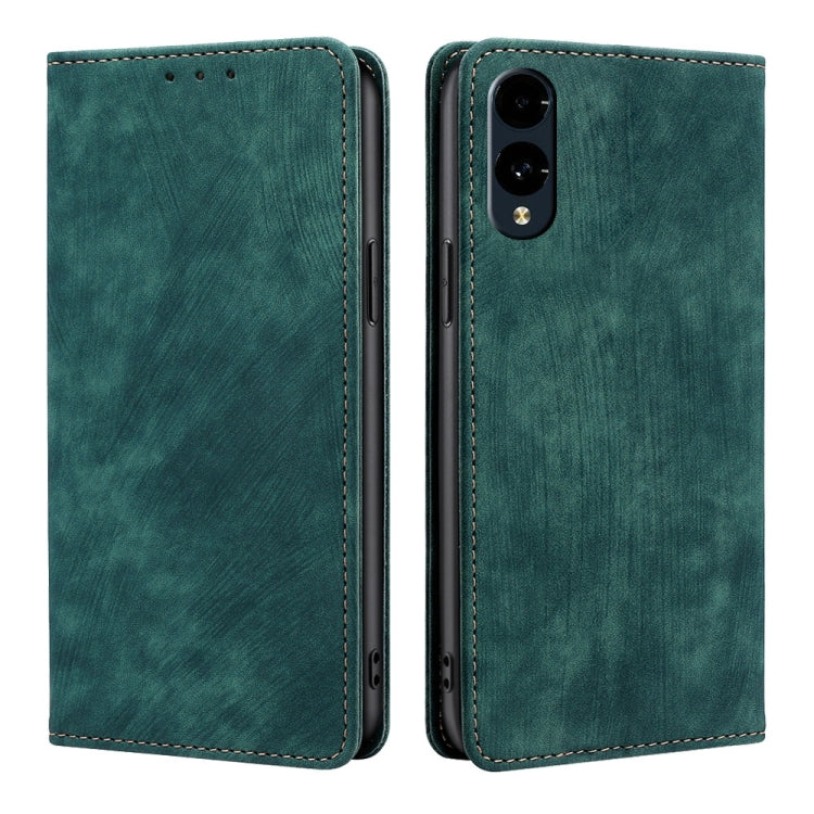 Funda de Cuero Magnética con Cepillo Antirrobo RFID para Fujitsu Arrows We2 (Verde)