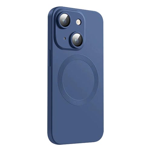 Funda de Silicona Líquida Magsafe para iPhone 15 con Textura de Cd (Azul Medianoche)