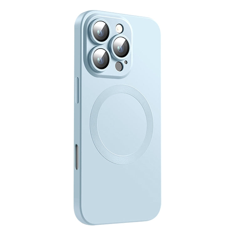 Funda de Silicona Líquida Magsafe para iPhone 16 Pro Max (Gris Claro y Azul)