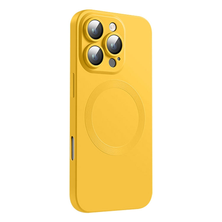 Funda de Silicona Líquida Magsafe con Textura de Cd para iPhone 16 Pro Max (Amarillo Limón)