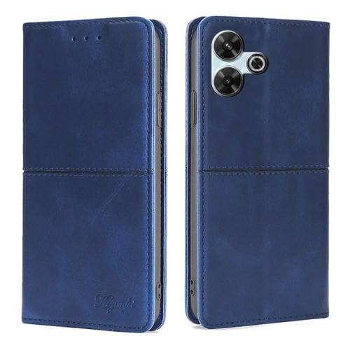 Funda de Cuero Magnética con Textura de Vaca para Redmi 13 4G (Azul)