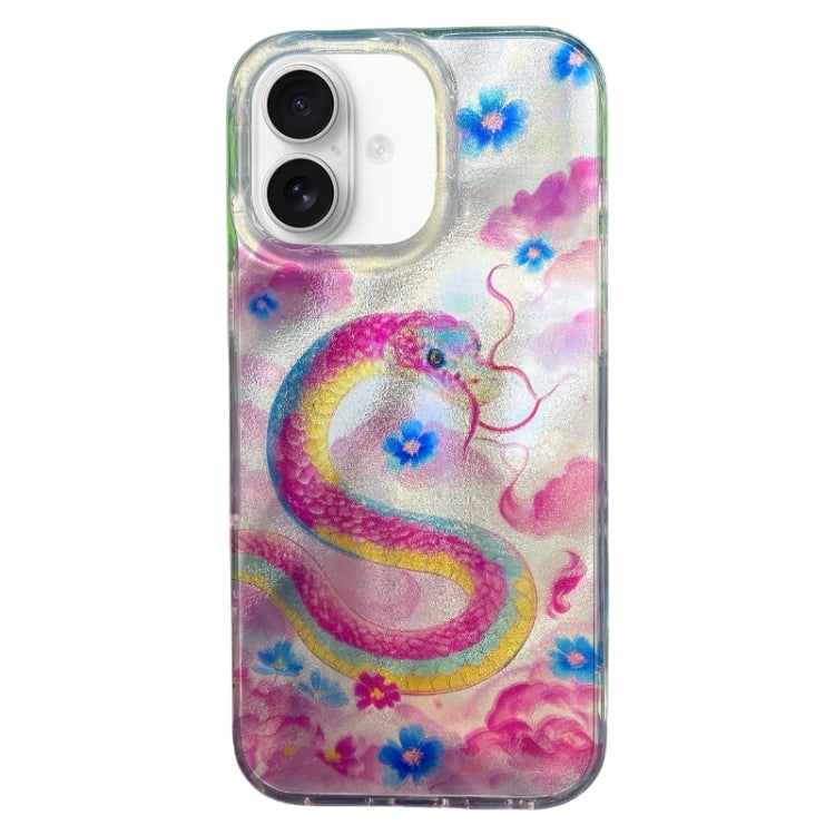 Funda TPU Doble Capa Imd iPhone 16 Protección Patrón Serpiente (Rosa)