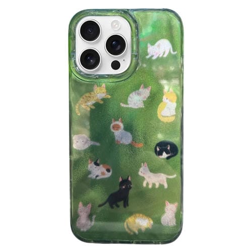 Funda TPU Doble Capa iPhone 15 Pro Max Patrón Imd Varios Gatos (Verde Oscuro)