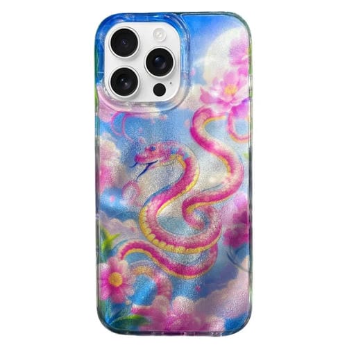Funda de Teléfono TPU Doble Capa iPhone 15 Pro Max (Serpiente Roja con Flores Chinas)