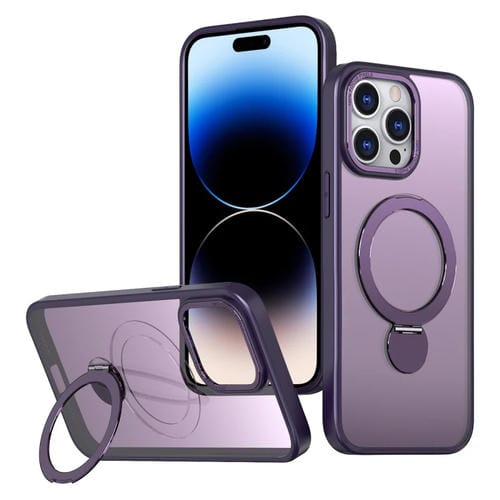 Funda para teléfono Wing Series Gen2 para iPhone 14 Pro Max con soporte de anillo de metal Magsafe (Morado Oscuro)