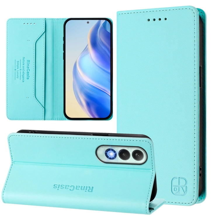 Funda de Cuero con Doble Pliegue y Succión Magnética Rfid para OnePlus Nord Ce4 Rc01 (Verde Menta)