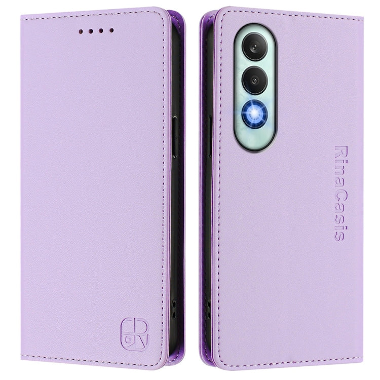 Funda de Cuero con Doble Pliegue y Succión Magnética Rfid para OnePlus Nord Ce4 Rc01 (Morado Claro)