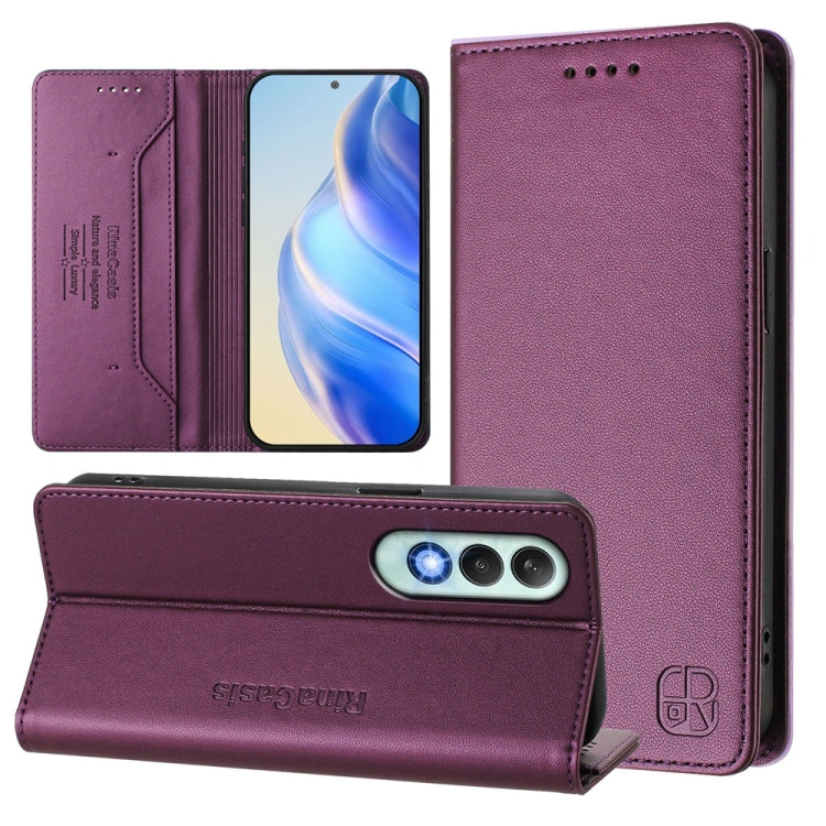 Funda de Cuero con Doble Pliegue y Succión Magnética Rfid para OnePlus Nord Ce4 Rc01 (Violeta)