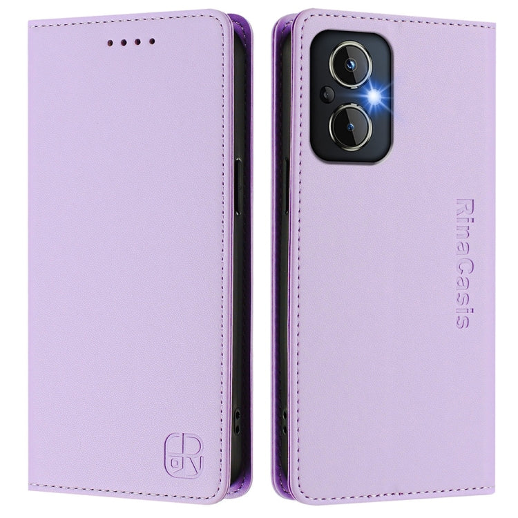 Funda de Cuero con Doble Pliegue y Succión Magnética para OnePlus Nord N20 5G Rc01 (Morado Claro)