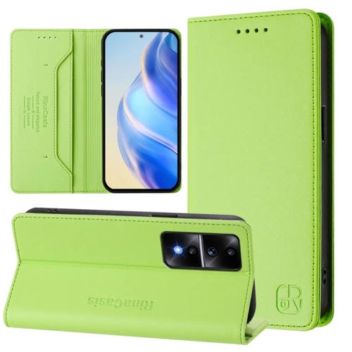 Funda de Cuero Rfid con Doble Pliegue y Succión Magnética para Honor 80 Gt Rc01 (Verde Hierba)