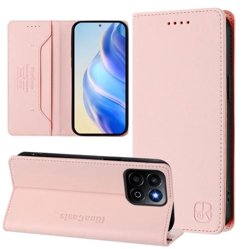Funda de Cuero con Doble Pliegue y Succión Magnética RFID para Honor 200 Smart Global / X7C 4G Rc01 (Rosa)