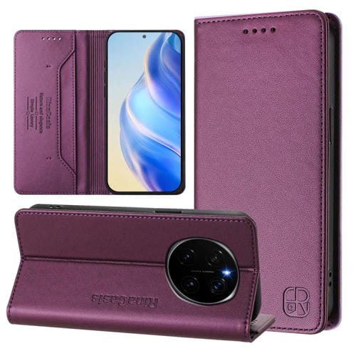 Funda de Cuero Rfid con Doble Pliegue y Succión Magnética para Honor Magic7 Rc01 (Violeta)