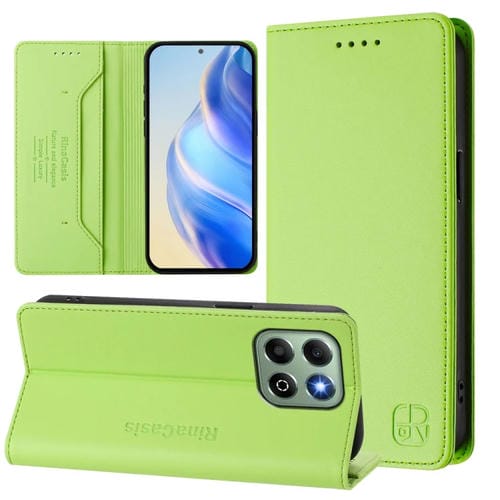 Funda de Cuero Rfid con Doble Pliegue y Succión Magnética para Honor X6B Rc01 (Verde Hierba)