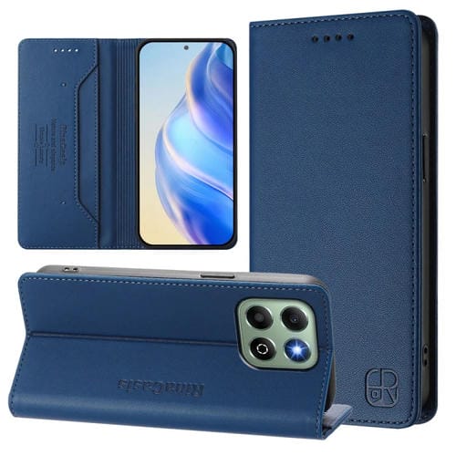 Funda de Cuero Rfid con Doble Pliegue y Succión Magnética para Honor X6B Rc01 (Azul Oscuro)