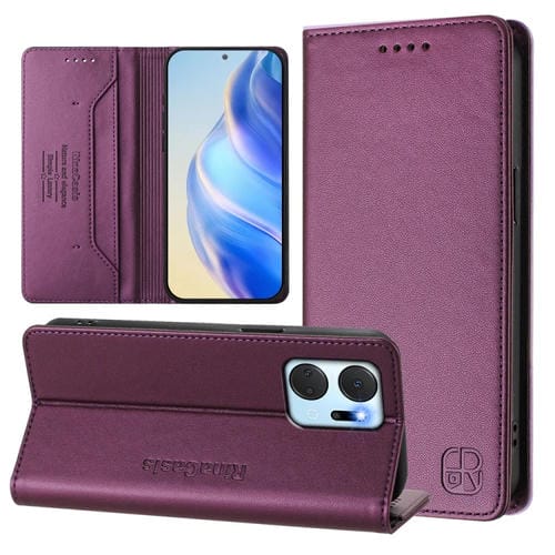 Funda de Cuero con Doble Pliegue y Succión Magnética Rfid para Honor X7A y Play7T Rc01 (Violeta)