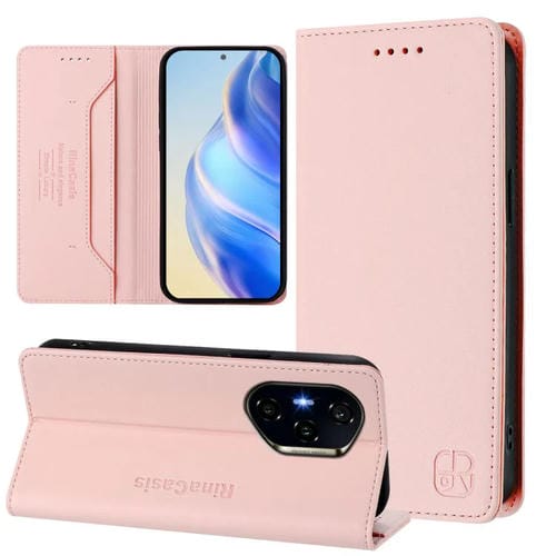 Funda de Cuero para Honor 400 Rc01 con Doble Pliegue y Succión Magnética Rfid (Rosa)