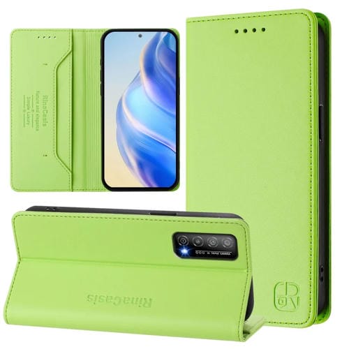Funda de Cuero con Doble Pliegue y Succión Magnética Rfid para Huawei Enjoy 20 Se Huawei Y7A Rc01 (Verde)