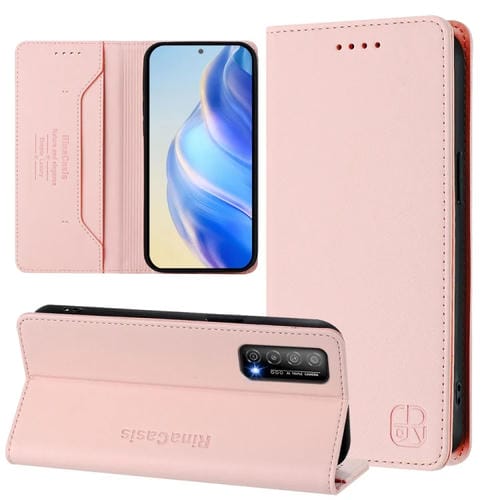 Funda de Cuero con Doble Pliegue y Succión Magnética para Huawei Enjoy 20 Se Huawei Y7A Rc01 (Rosa)