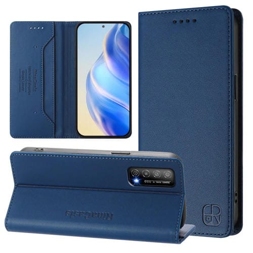 Funda de Cuero con Doble Pliegue y Succión Magnética para Huawei Enjoy 20 Se/Huawei Y7A Rc01 (Azul Oscuro)