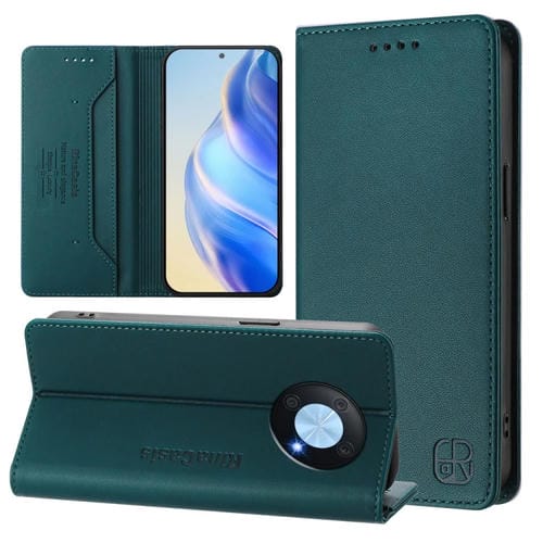 Funda de Cuero Huawei Enjoy 50 Pro Nova Y90 Rc01 con Doble Pliegue Succión Magnética Rfid (Verde Oscuro)